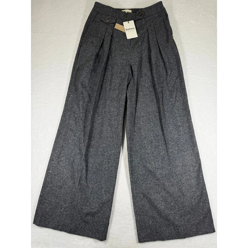 Barbour Veronica Wide Leg Trouser Gray Wool Blend Tweed Pants LTR0370MI11 Size 6